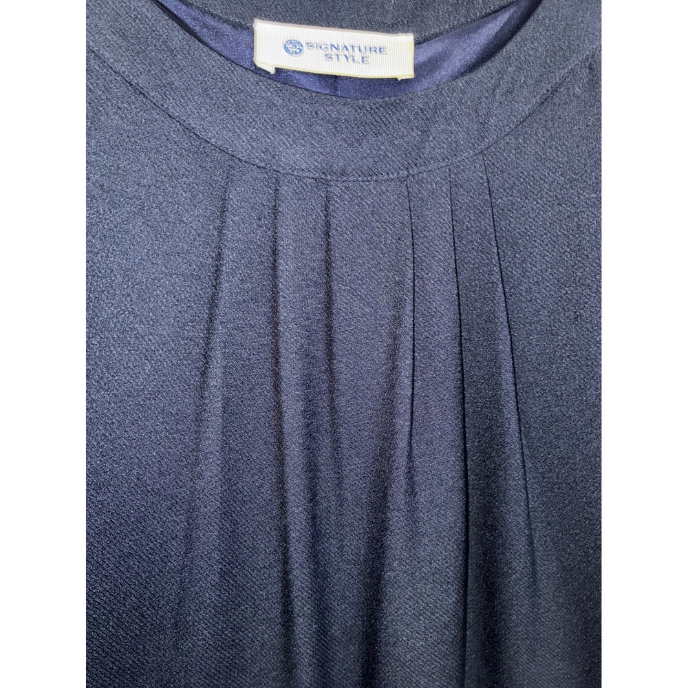 Signature Style Dress Women M Navy Blue Pleated Halter Neck Crepe Lined Mini - Picture 3 of 9